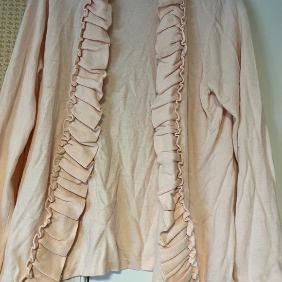 Chico's Pink Open Front Ruffle Trim Cardigan - Size 1 - Picture 3 of 5